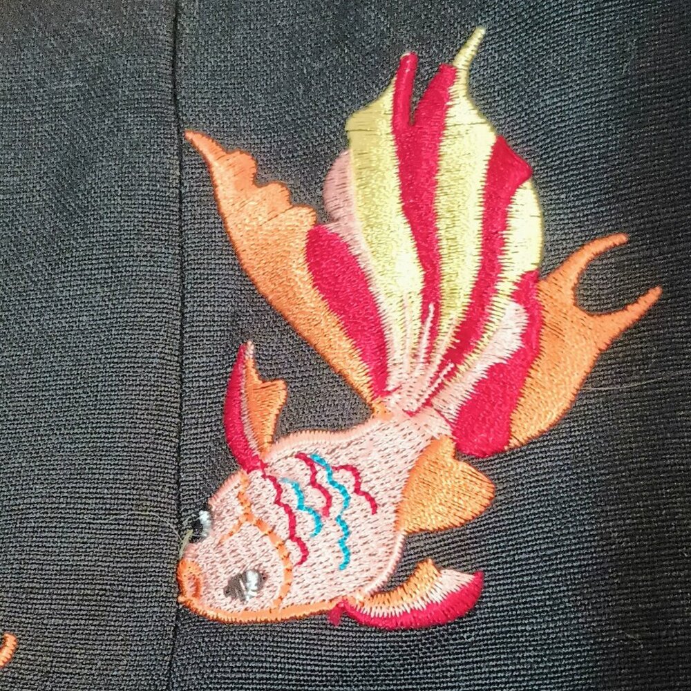 Embroidered Fish Dress & Jacket Set 8 Women's Vintage Black Tropical Suit
